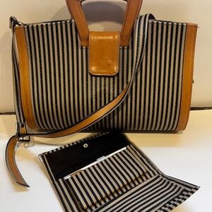 Vintage stripe synthetic / vinyl  handbag with matching wallet